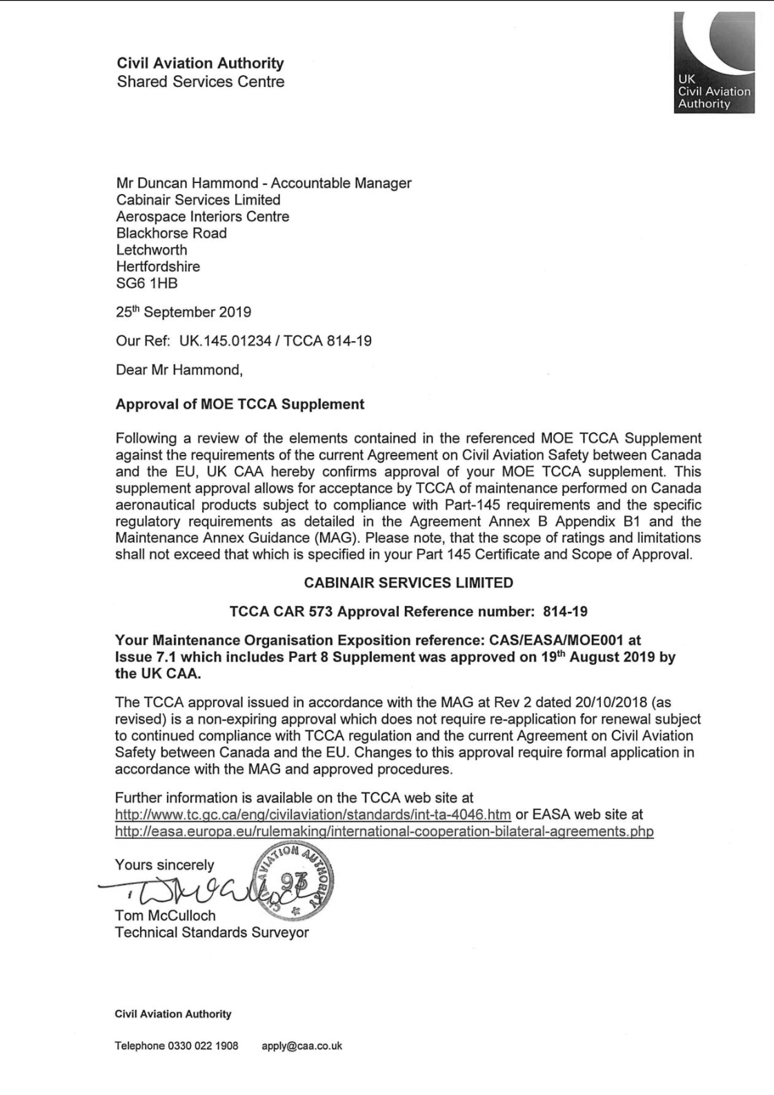 TCCA CAR 573 approval