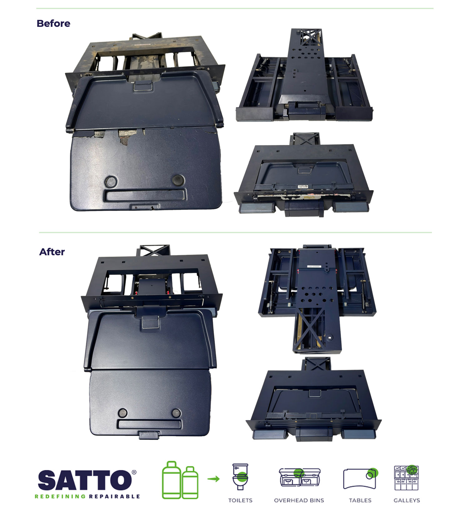 Before and after pilot assy by Cabinair Group and Satto plastics repair
