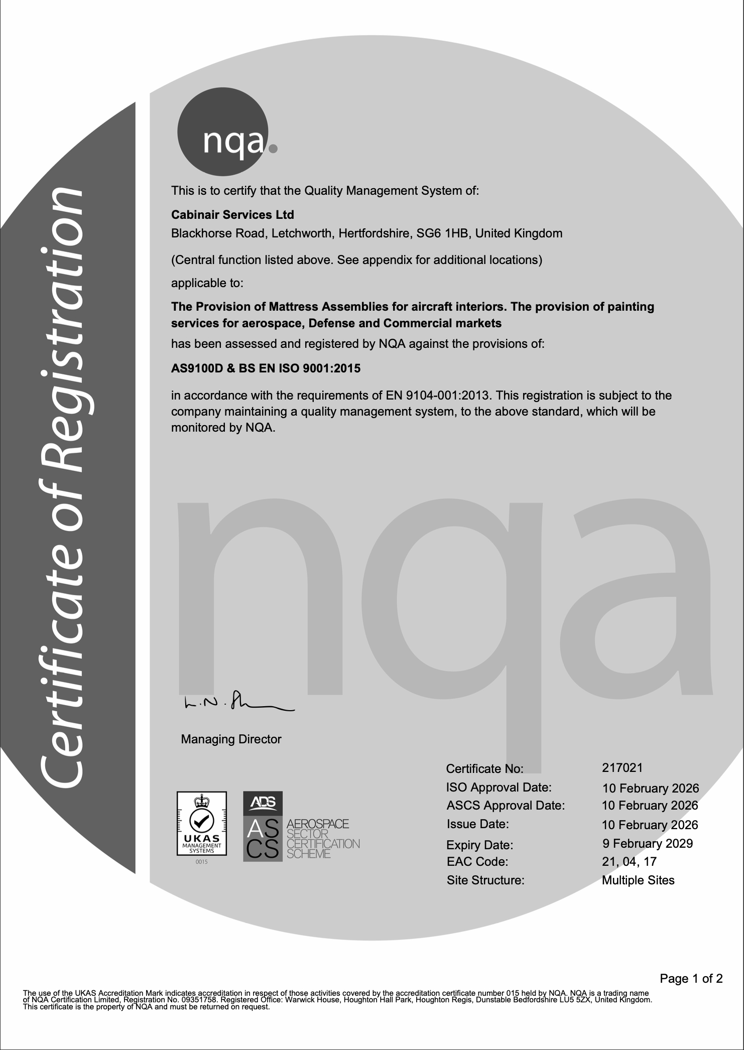 AS9100D Cabinair Group